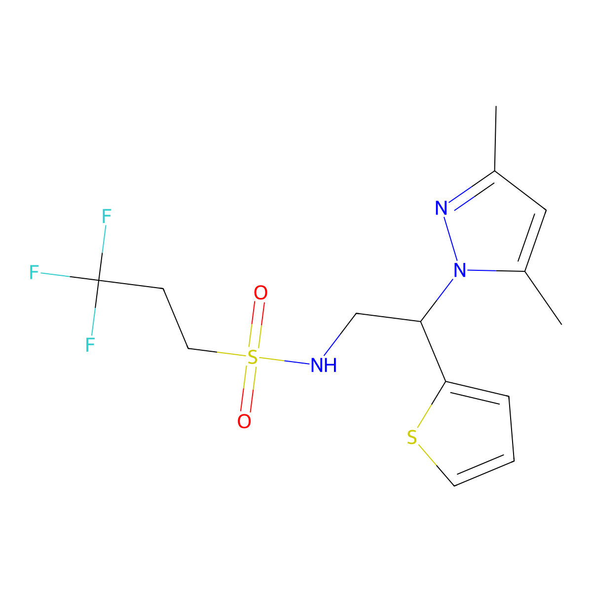 N-[2-(3,5-dimethyl-1H-pyrazol-1-yl)-2-(thiophen-2-yl)ethyl]-3,3,3-trifluoropropane-1-sulfonamide molecular structure, CAS 2034564-62-8