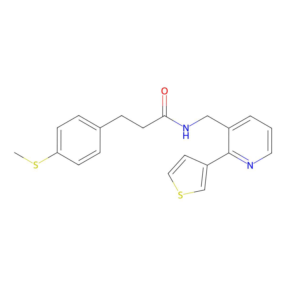 3-(4-(methylthio)phenyl)-N-((2-(thiophen-3-yl)pyridin-3-yl)methyl)propanamide molecular structure, CAS 2034564-64-0