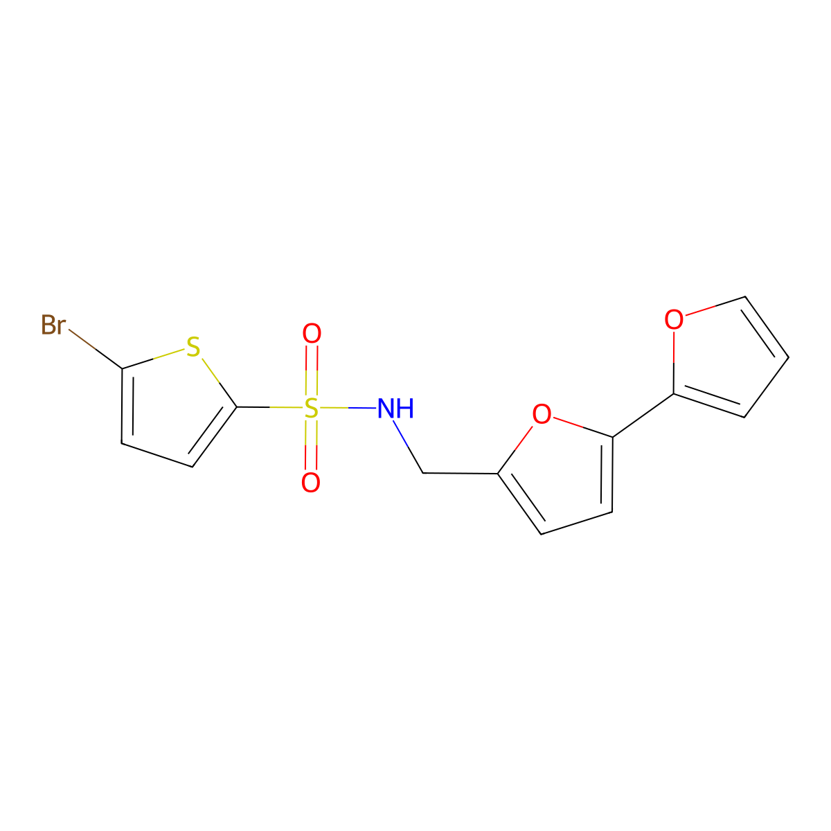 N-([2,2'-bifuran]-5-ylmethyl)-5-bromothiophene-2-sulfonamide molecular structure, CAS 2034564-67-3