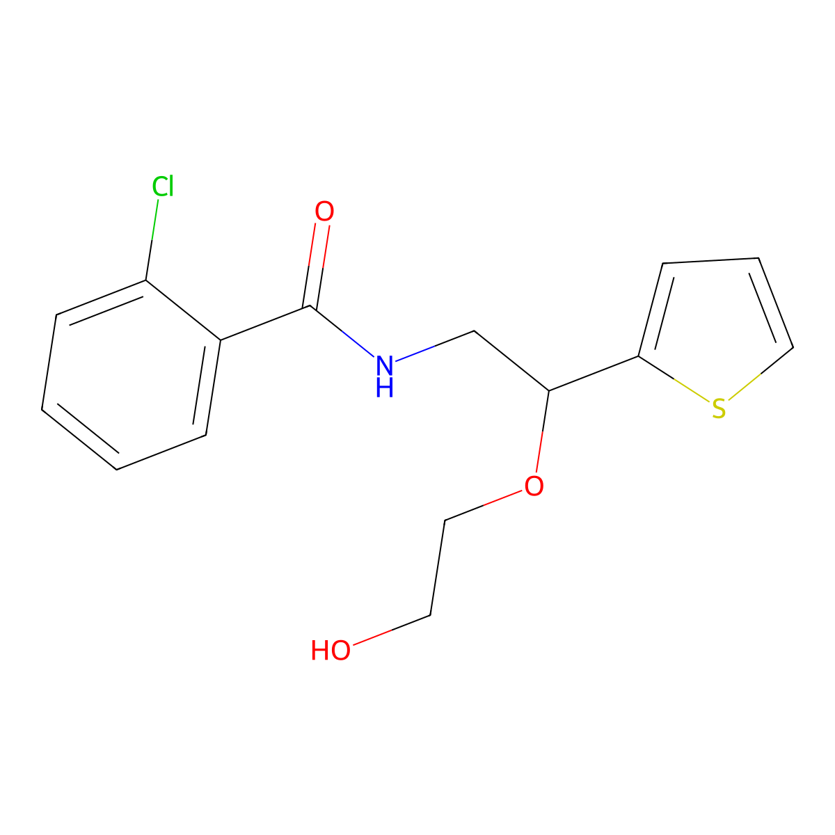 2-chloro-N-(2-(2-hydroxyethoxy)-2-(thiophen-2-yl)ethyl)benzamide molecular structure, CAS 2034564-73-1