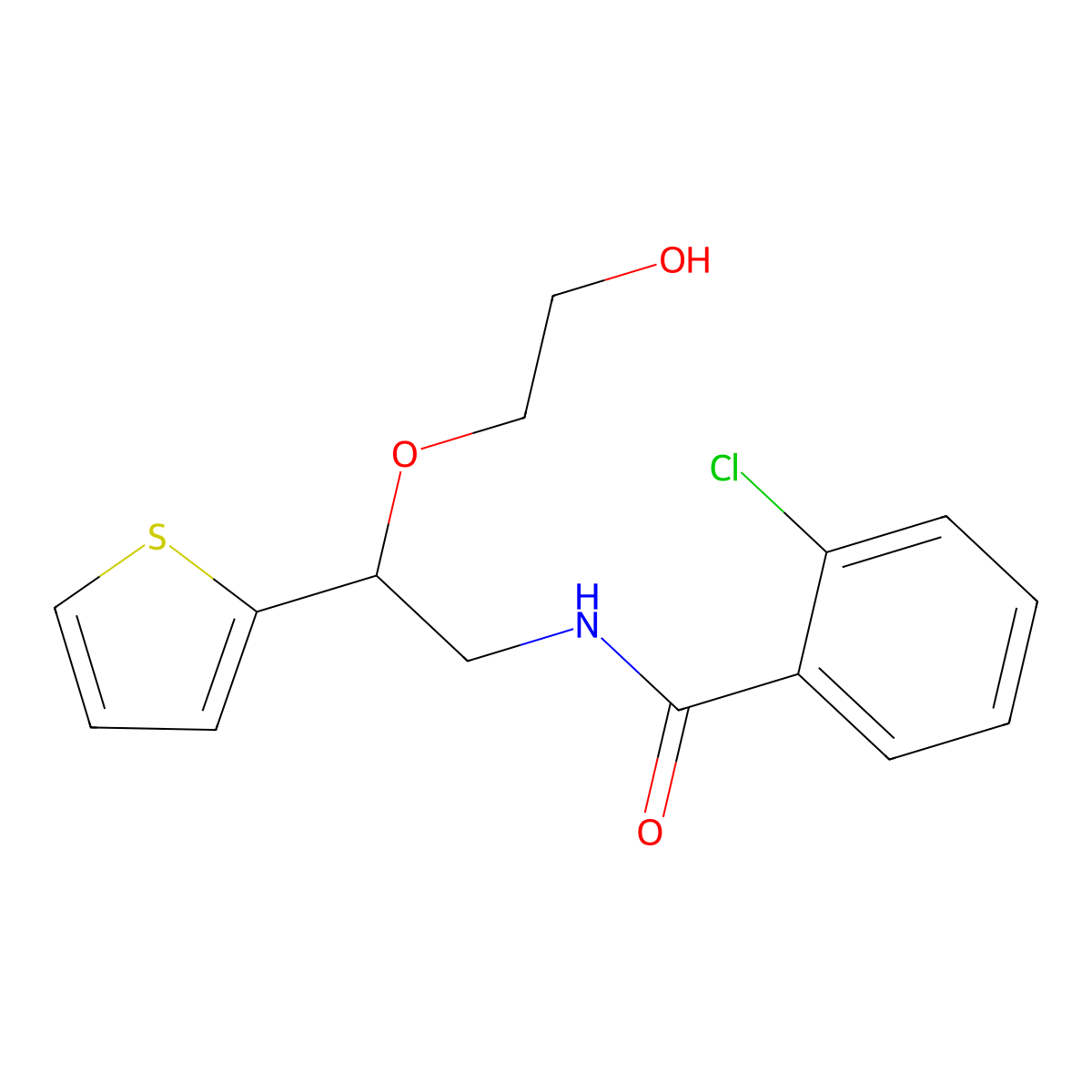2-chloro-N-(2-(2-hydroxyethoxy)-2-(thiophen-2-yl)ethyl)benzamide molecular structure, CAS 2034564-73-1