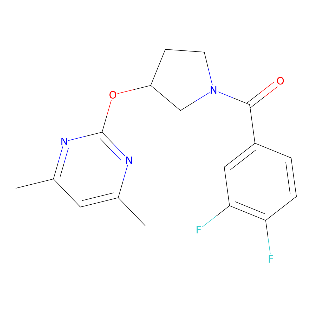 (3,4-Difluorophenyl)(3-((4,6-dimethylpyrimidin-2-yl)oxy)pyrrolidin-1-yl)methanone molecular structure, CAS 2034564-74-2