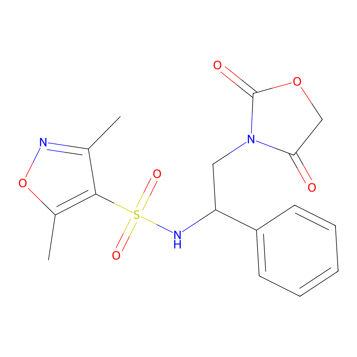 N-(2-(2,4-dioxooxazolidin-3-yl)-1-phenylethyl)-3,5-dimethylisoxazole-4-sulfonamide molecular structure, CAS 2034564-75-3