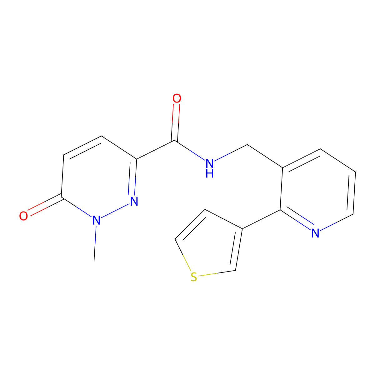 1-methyl-6-oxo-N-((2-(thiophen-3-yl)pyridin-3-yl)methyl)-1,6-dihydropyridazine-3-carboxamide molecular structure, CAS 2034564-76-4