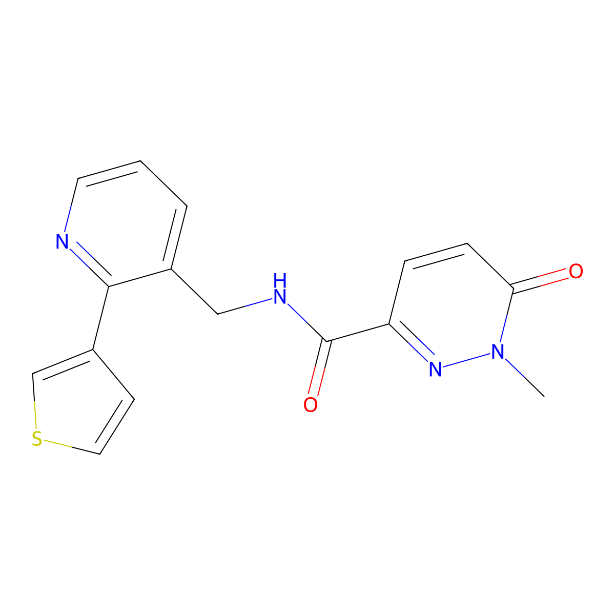 1-methyl-6-oxo-N-((2-(thiophen-3-yl)pyridin-3-yl)methyl)-1,6-dihydropyridazine-3-carboxamide molecular structure, CAS 2034564-76-4