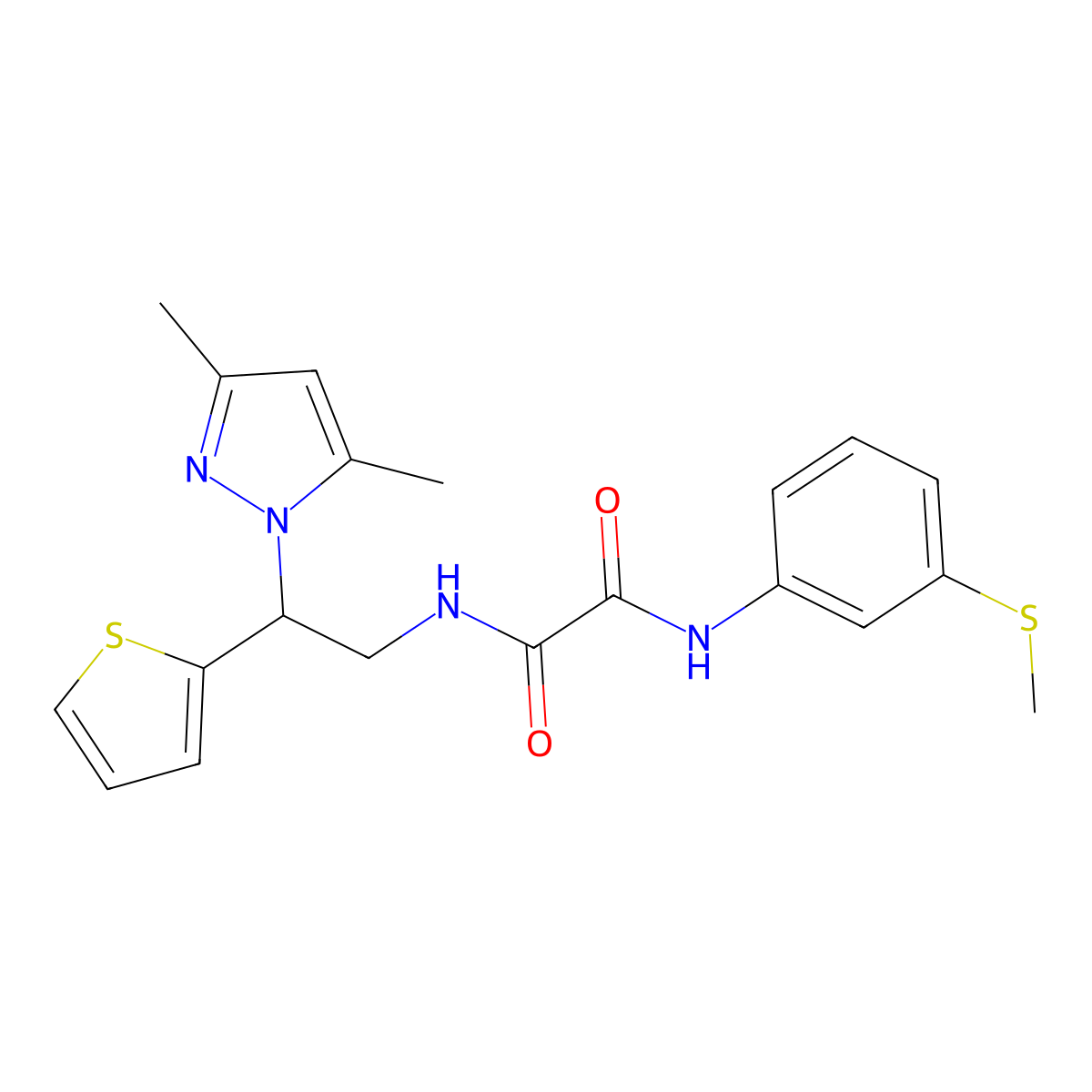N1-(2-(3,5-dimethyl-1H-pyrazol-1-yl)-2-(thiophen-2-yl)ethyl)-N2-(3-(methylthio)phenyl)oxalamide molecular structure, CAS 2034564-77-5