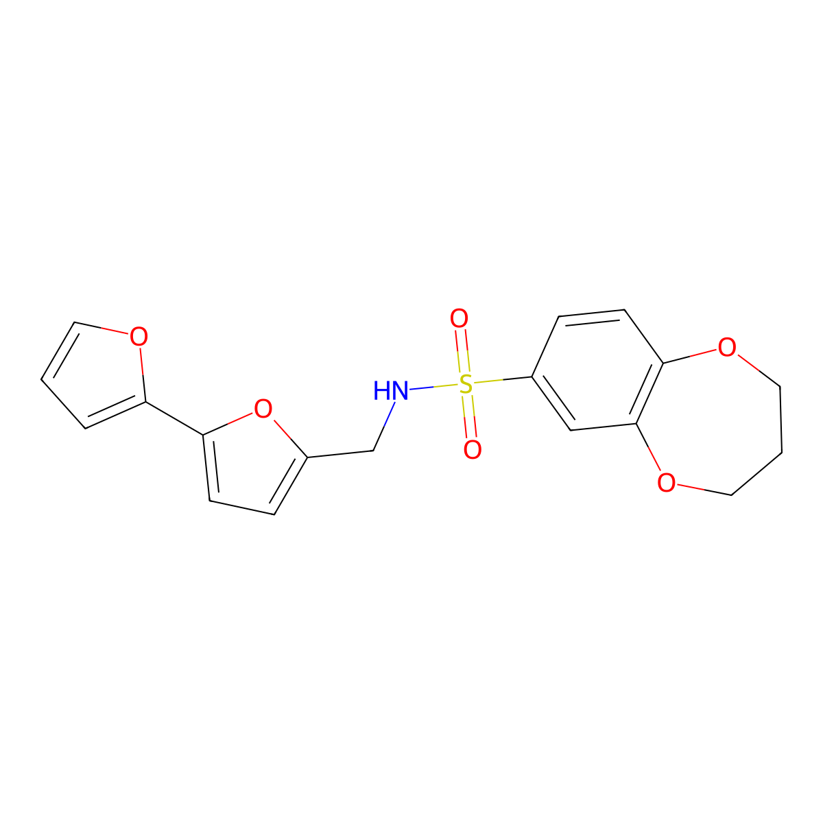 N-({[2,2'-bifuran]-5-yl}methyl)-3,4-dihydro-2H-1,5-benzodioxepine-7-sulfonamide molecular structure, CAS 2034564-79-7