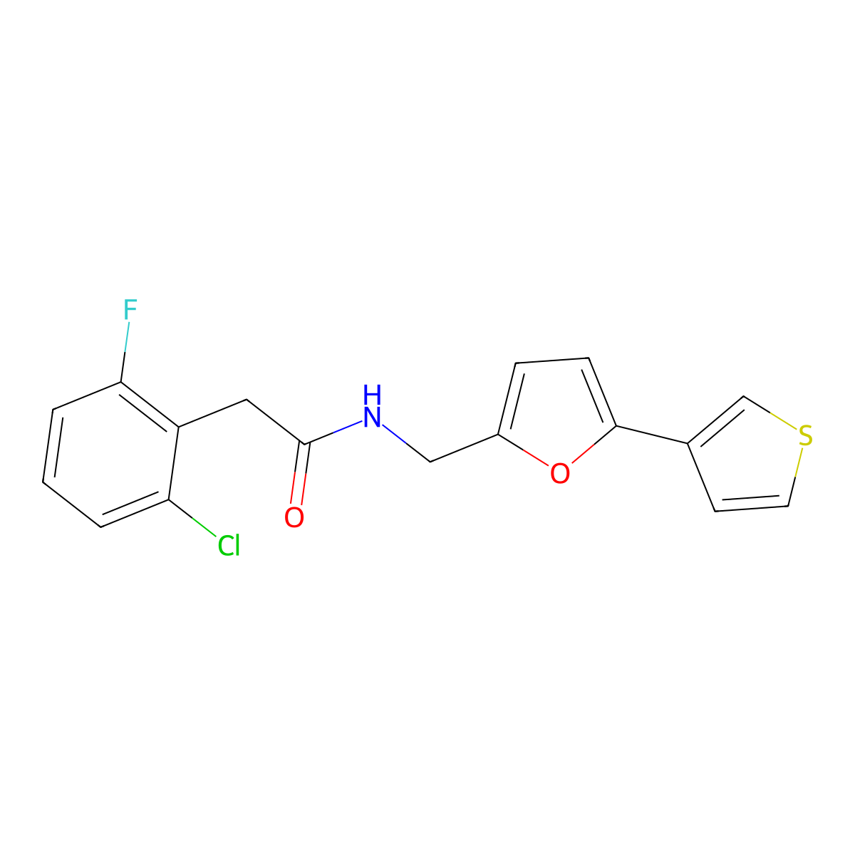 2-(2-chloro-6-fluorophenyl)-N-{[5-(thiophen-3-yl)furan-2-yl]methyl}acetamide molecular structure, CAS 2034564-80-0