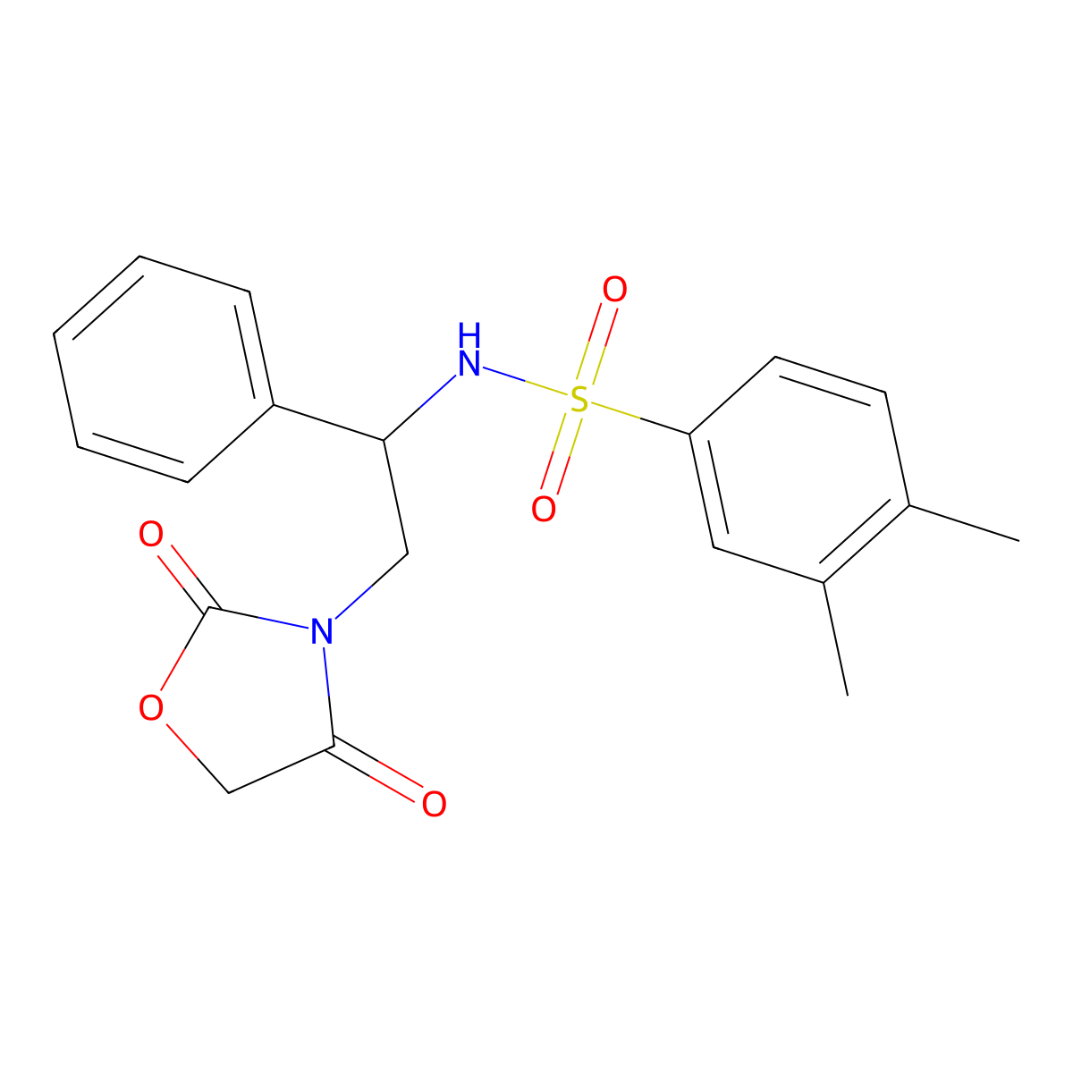N-(2-(2,4-dioxooxazolidin-3-yl)-1-phenylethyl)-3,4-dimethylbenzenesulfonamide molecular structure, CAS 2034564-81-1