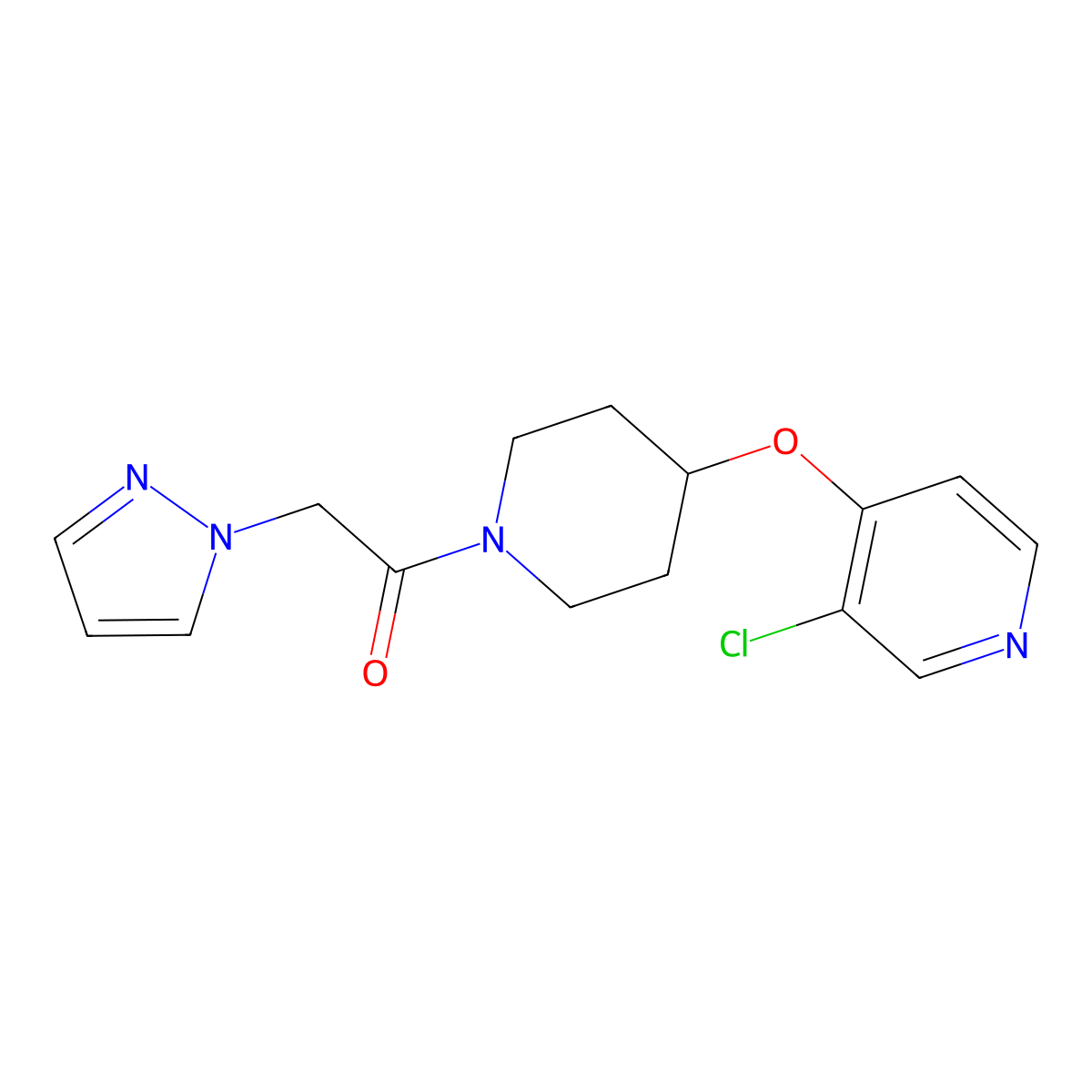 1-(4-((3-chloropyridin-4-yl)oxy)piperidin-1-yl)-2-(1H-pyrazol-1-yl)ethanone molecular structure, CAS 2034564-84-4