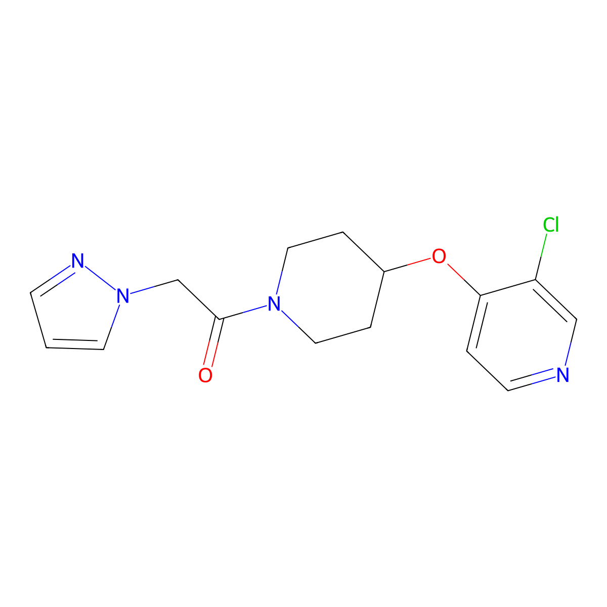 1-(4-((3-chloropyridin-4-yl)oxy)piperidin-1-yl)-2-(1H-pyrazol-1-yl)ethanone molecular structure, CAS 2034564-84-4