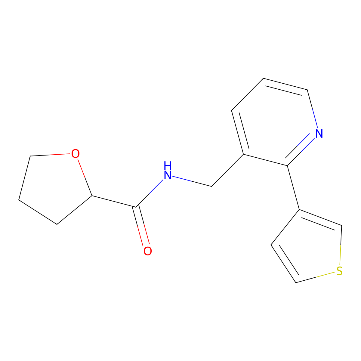 N-((2-(thiophen-3-yl)pyridin-3-yl)methyl)tetrahydrofuran-2-carboxamide molecular structure, CAS 2034564-87-7