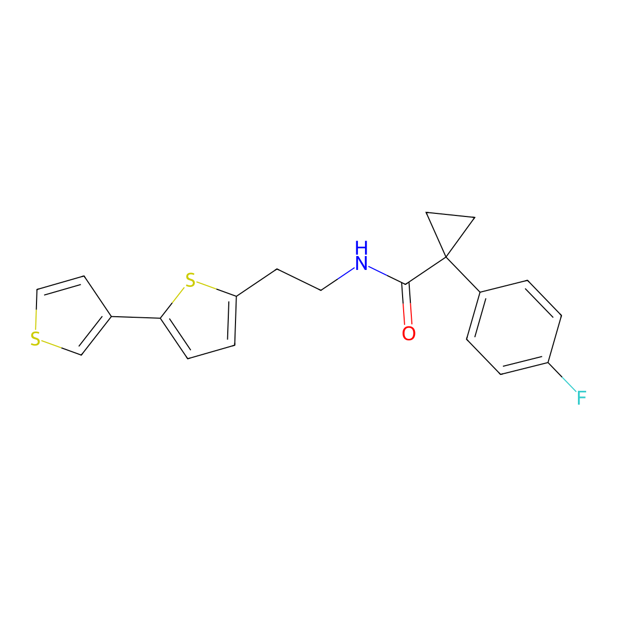 N-(2-{[2,3'-bithiophene]-5-yl}ethyl)-1-(4-fluorophenyl)cyclopropane-1-carboxamide molecular structure, CAS 2034564-88-8