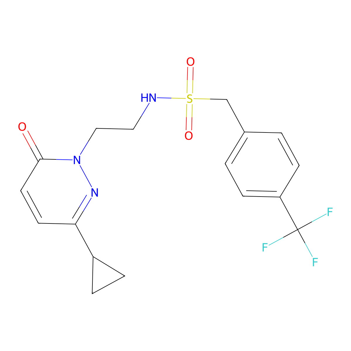N-(2-(3-cyclopropyl-6-oxopyridazin-1(6H)-yl)ethyl)-1-(4-(trifluoromethyl)phenyl)methanesulfonamide molecular structure, CAS 2034564-93-5
