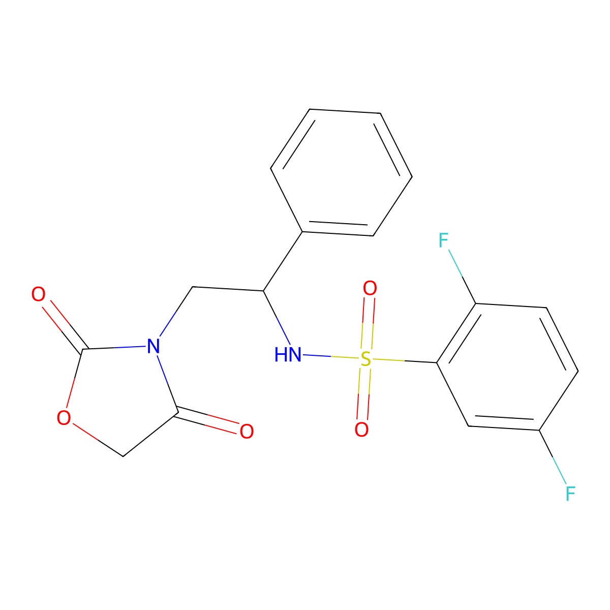 N-(2-(2,4-dioxooxazolidin-3-yl)-1-phenylethyl)-2,5-difluorobenzenesulfonamide molecular structure, CAS 2034564-94-6