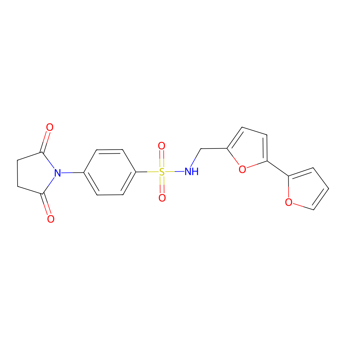 N-([2,2'-bifuran]-5-ylmethyl)-4-(2,5-dioxopyrrolidin-1-yl)benzenesulfonamide molecular structure, CAS 2034564-95-7