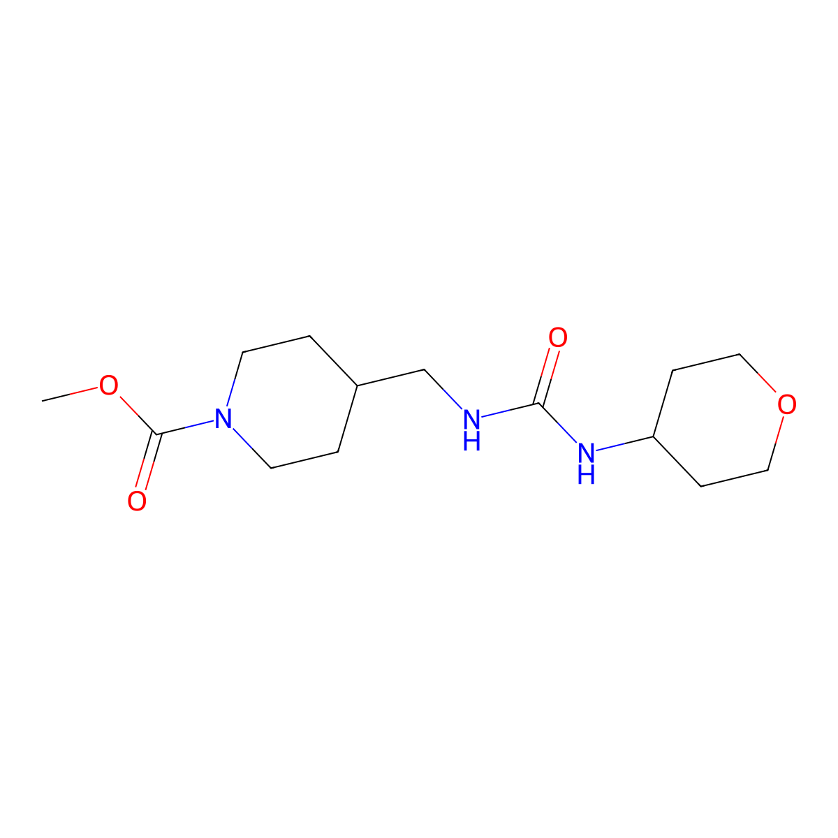 methyl 4-((3-(tetrahydro-2H-pyran-4-yl)ureido)methyl)piperidine-1-carboxylate molecular structure, CAS 2034564-98-0