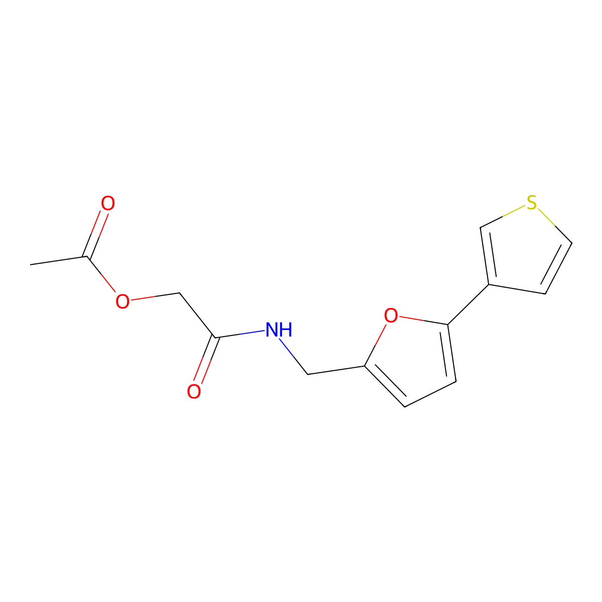 2-Oxo-2-(((5-(thiophen-3-yl)furan-2-yl)methyl)amino)ethyl acetate molecular structure, CAS 2034565-02-9