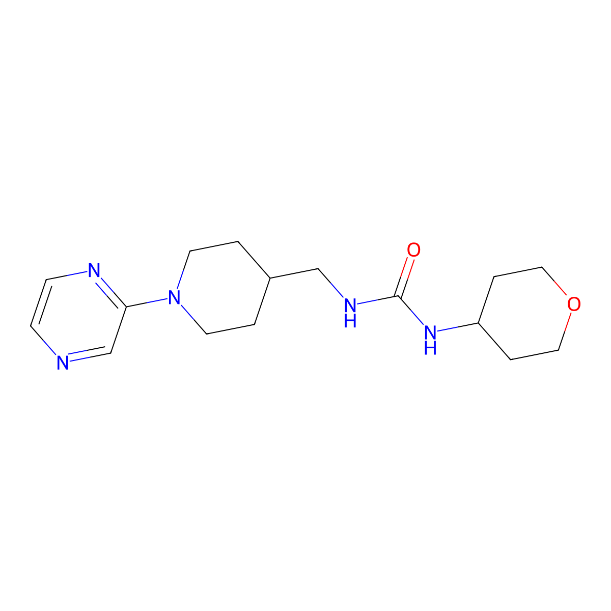 1-((1-(pyrazin-2-yl)piperidin-4-yl)methyl)-3-(tetrahydro-2H-pyran-4-yl)urea molecular structure, CAS 2034565-03-0