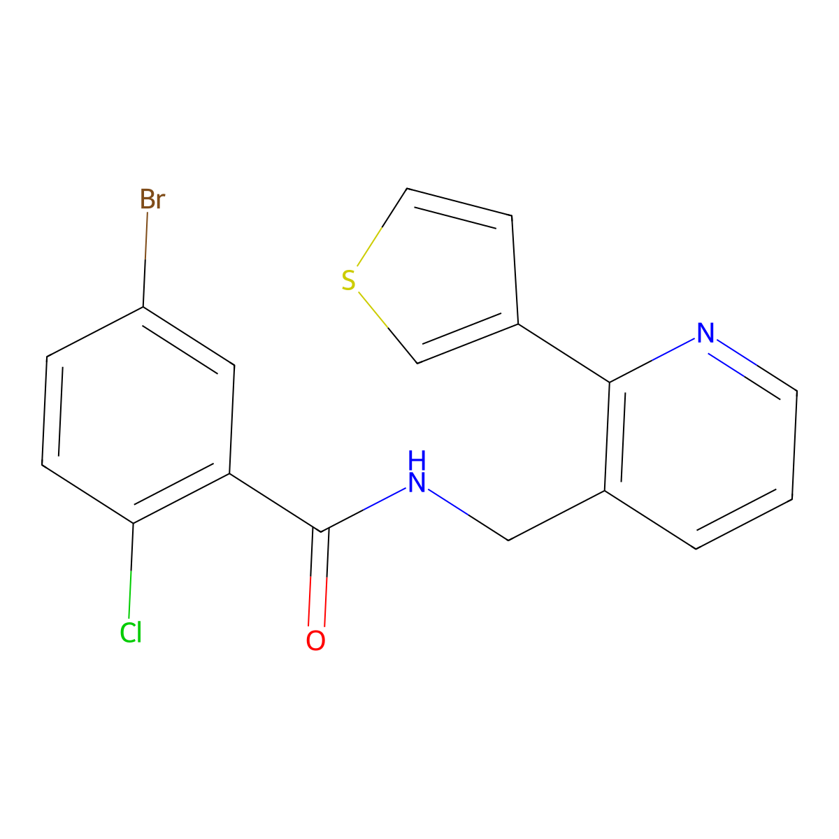 5-bromo-2-chloro-N-((2-(thiophen-3-yl)pyridin-3-yl)methyl)benzamide molecular structure, CAS 2034565-04-1