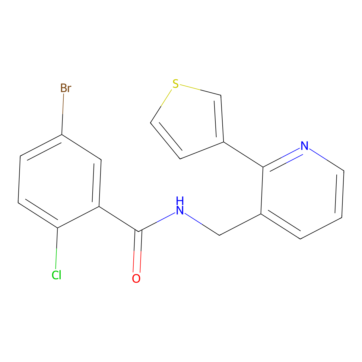 5-bromo-2-chloro-N-((2-(thiophen-3-yl)pyridin-3-yl)methyl)benzamide molecular structure, CAS 2034565-04-1