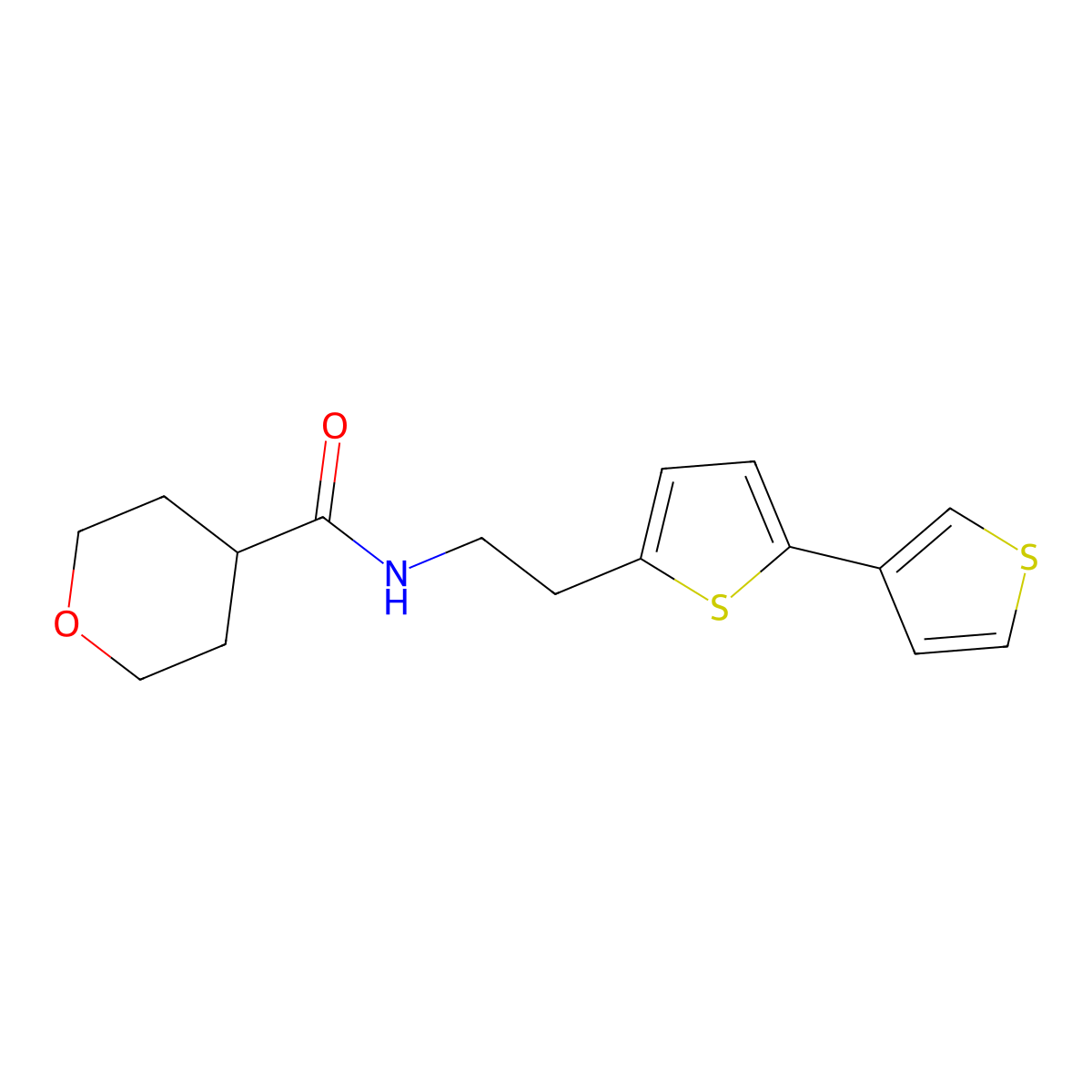 N-(2-{[2,3'-bithiophene]-5-yl}ethyl)oxane-4-carboxamide molecular structure, CAS 2034565-06-3