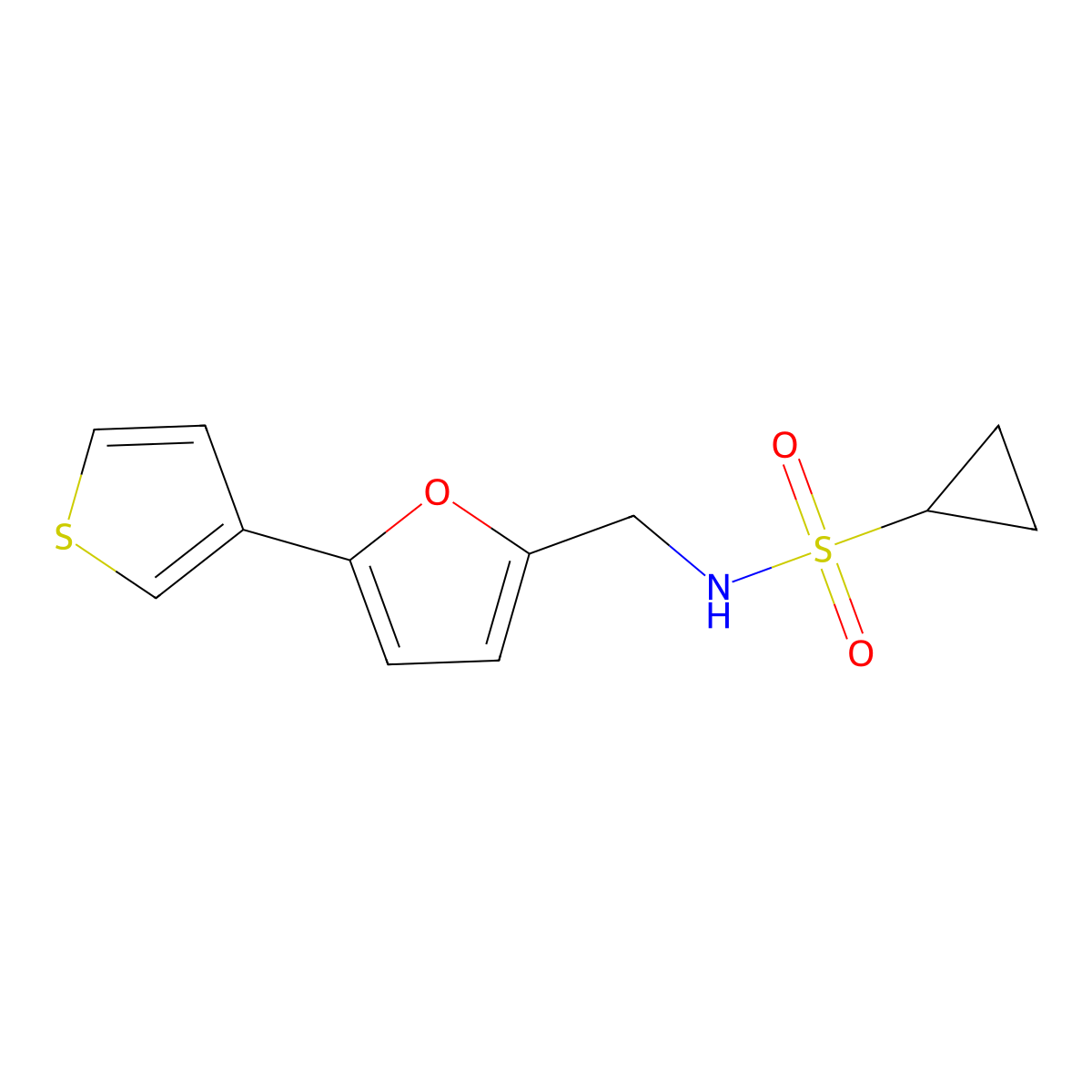 N-((5-(thiophen-3-yl)furan-2-yl)methyl)cyclopropanesulfonamide molecular structure, CAS 2034565-11-0