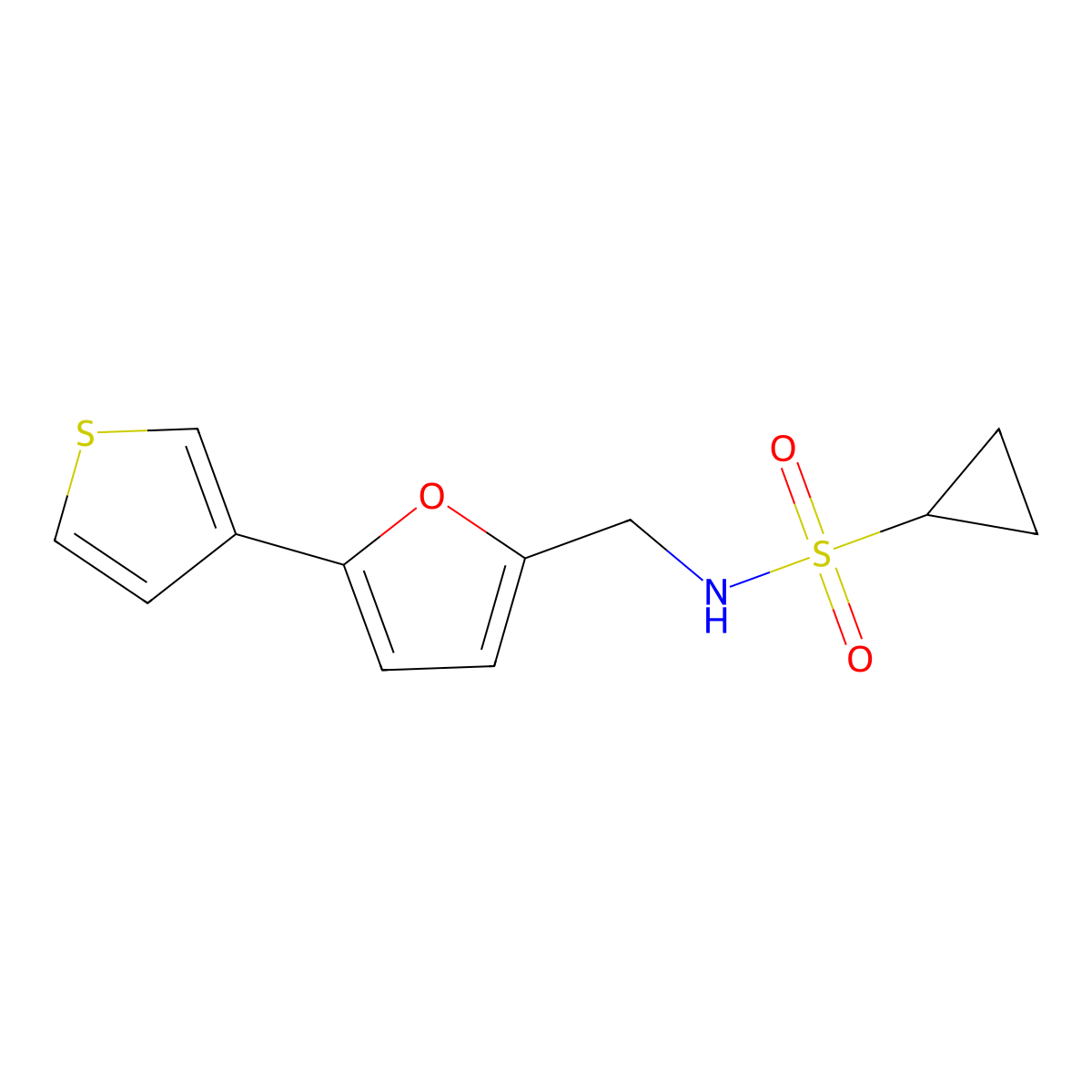 N-((5-(thiophen-3-yl)furan-2-yl)methyl)cyclopropanesulfonamide molecular structure, CAS 2034565-11-0
