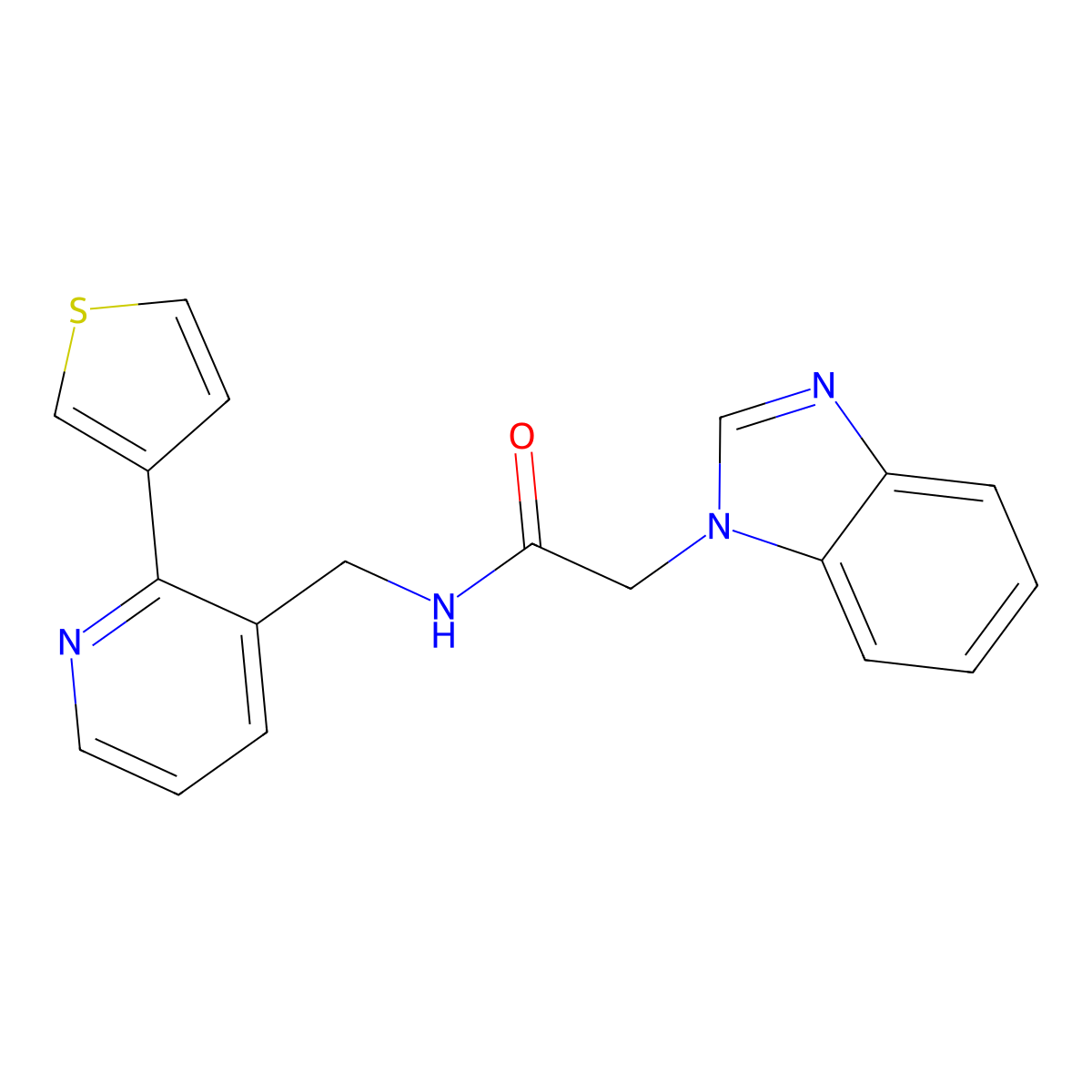 2-(1H-benzo[d]imidazol-1-yl)-N-((2-(thiophen-3-yl)pyridin-3-yl)methyl)acetamide molecular structure, CAS 2034565-15-4