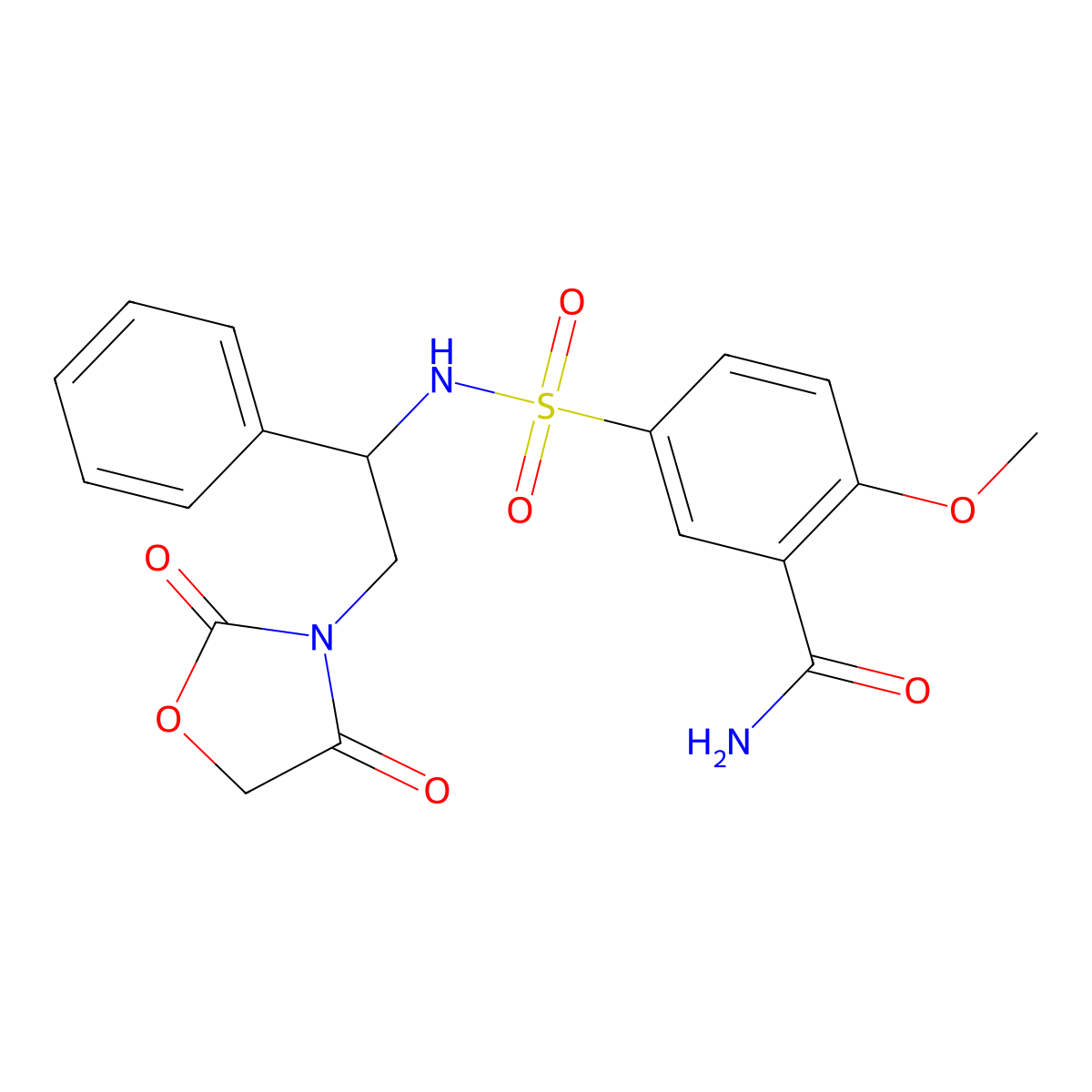 5-(N-(2-(2,4-dioxooxazolidin-3-yl)-1-phenylethyl)sulfamoyl)-2-methoxybenzamide molecular structure, CAS 2034565-17-6