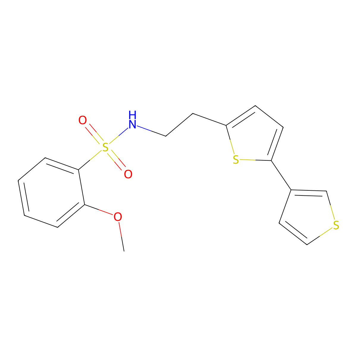 N-(2-([2,3'-bithiophen]-5-yl)ethyl)-2-methoxybenzenesulfonamide molecular structure, CAS 2034565-28-9