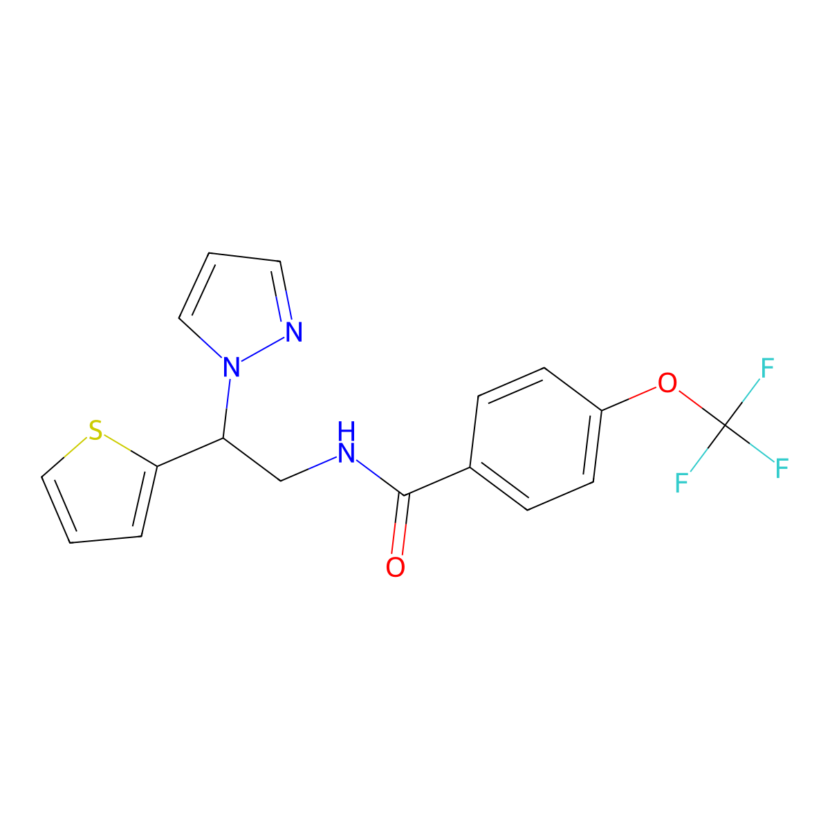 N-[2-(1H-pyrazol-1-yl)-2-(thiophen-2-yl)ethyl]-4-(trifluoromethoxy)benzamide molecular structure, CAS 2034565-29-0