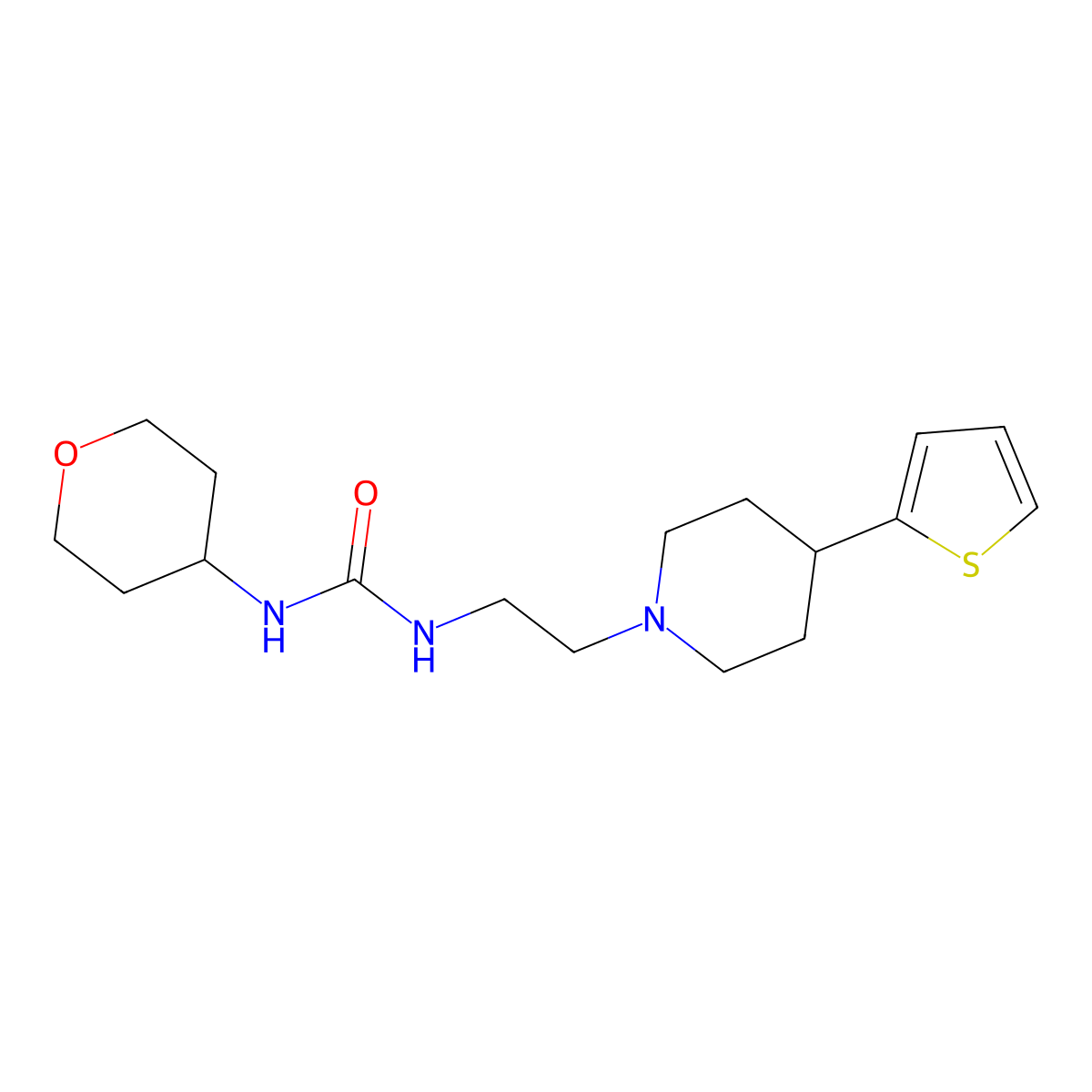 1-(tetrahydro-2H-pyran-4-yl)-3-(2-(4-(thiophen-2-yl)piperidin-1-yl)ethyl)urea molecular structure, CAS 2034565-30-3