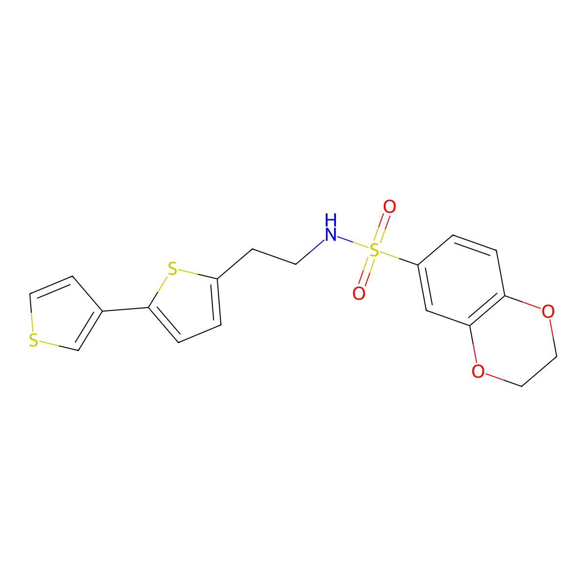 N-(2-([2,3'-bithiophen]-5-yl)ethyl)-2,3-dihydrobenzo[b][1,4]dioxine-6-sulfonamide molecular structure, CAS 2034565-32-5