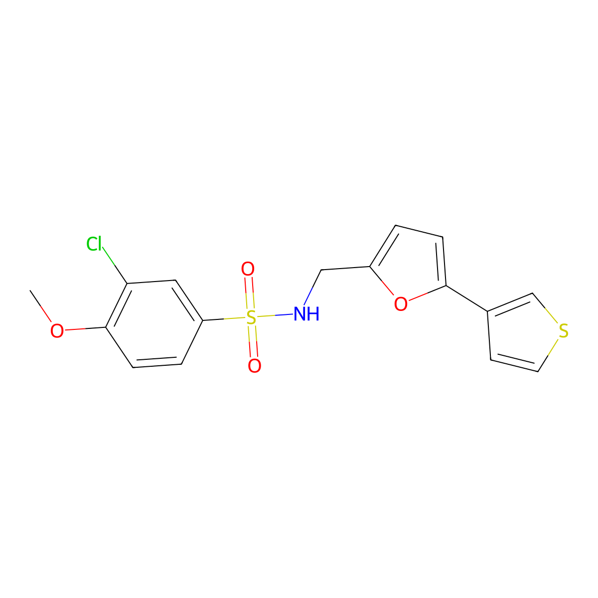 3-chloro-4-methoxy-N-((5-(thiophen-3-yl)furan-2-yl)methyl)benzenesulfonamide molecular structure, CAS 2034565-37-0