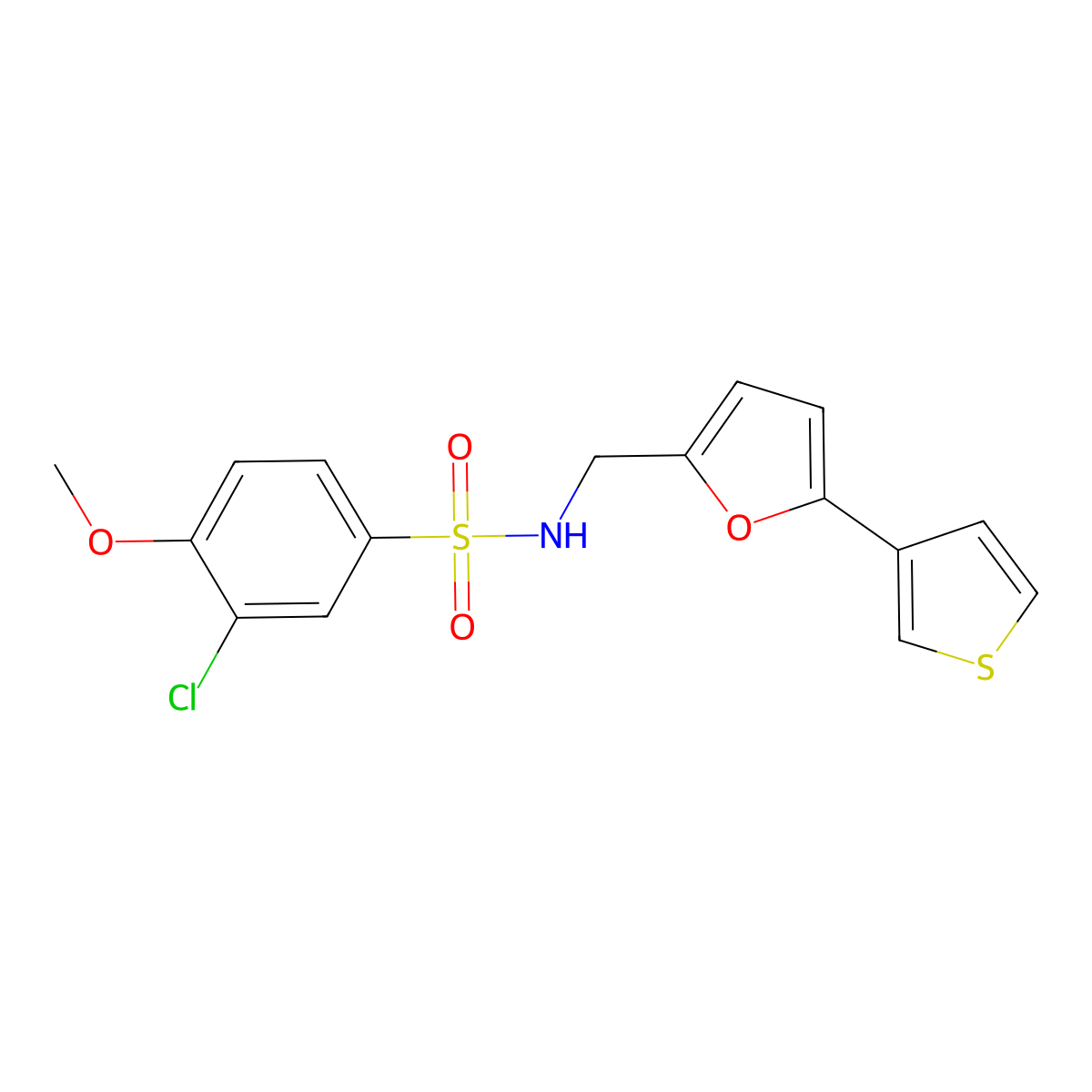 3-chloro-4-methoxy-N-((5-(thiophen-3-yl)furan-2-yl)methyl)benzenesulfonamide molecular structure, CAS 2034565-37-0