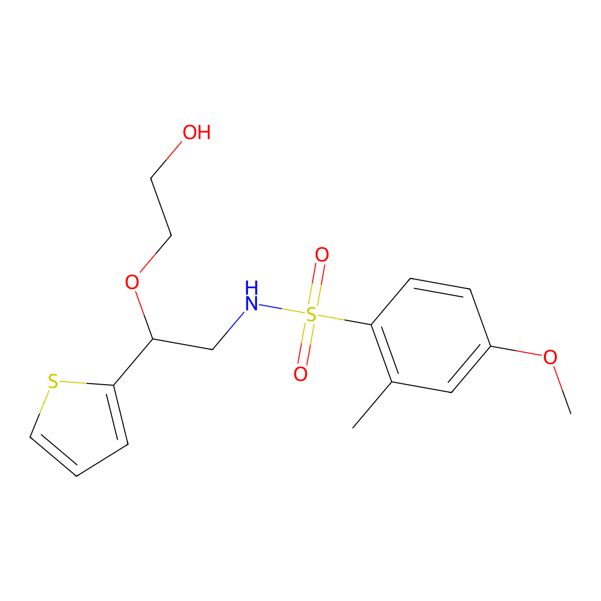 N-(2-(2-hydroxyethoxy)-2-(thiophen-2-yl)ethyl)-4-methoxy-2-methylbenzenesulfonamide molecular structure, CAS 2034565-38-1
