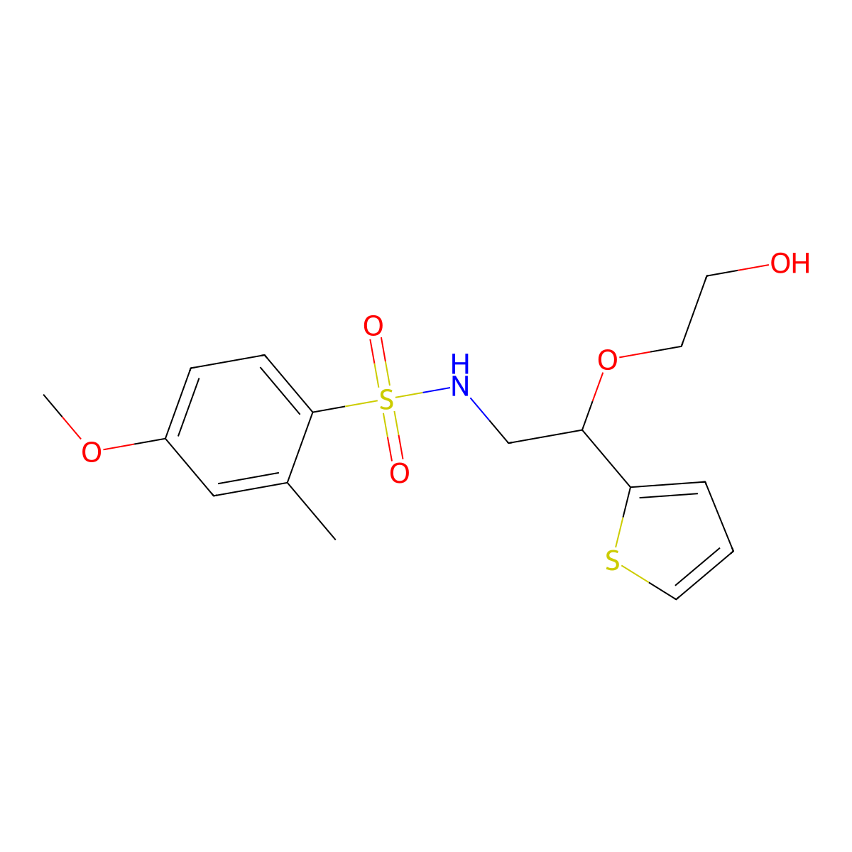 N-(2-(2-hydroxyethoxy)-2-(thiophen-2-yl)ethyl)-4-methoxy-2-methylbenzenesulfonamide molecular structure, CAS 2034565-38-1
