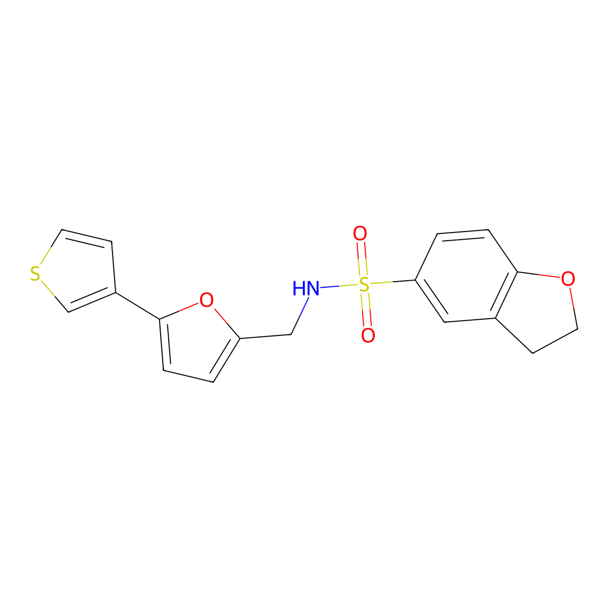 N-((5-(thiophen-3-yl)furan-2-yl)methyl)-2,3-dihydrobenzofuran-5-sulfonamide molecular structure, CAS 2034565-42-7