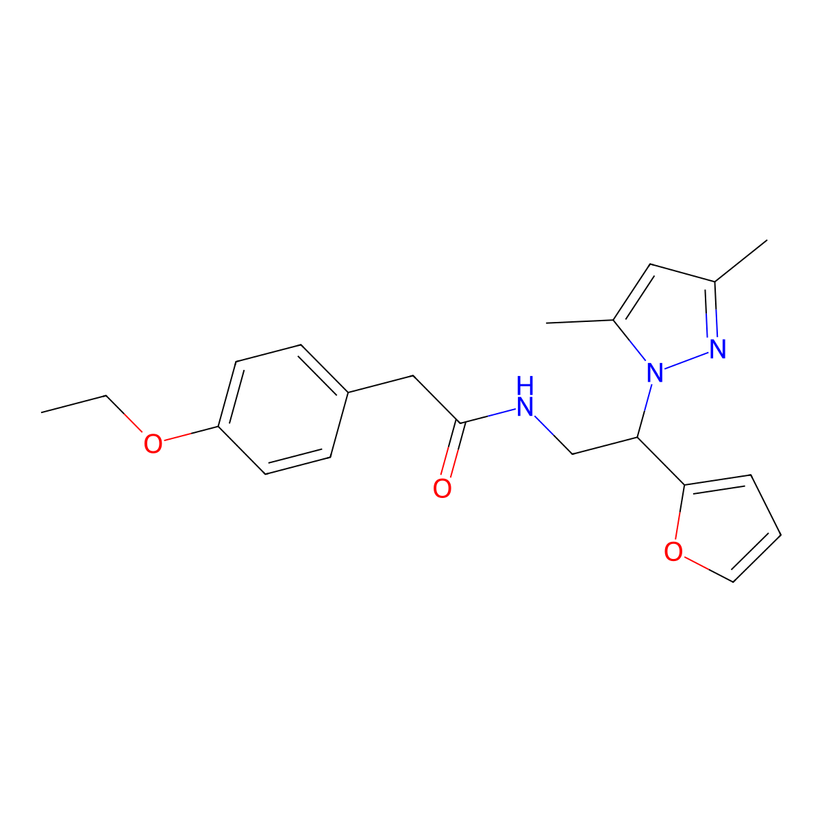 N-[2-(3,5-dimethyl-1H-pyrazol-1-yl)-2-(furan-2-yl)ethyl]-2-(4-ethoxyphenyl)acetamide molecular structure, CAS 2034565-51-8