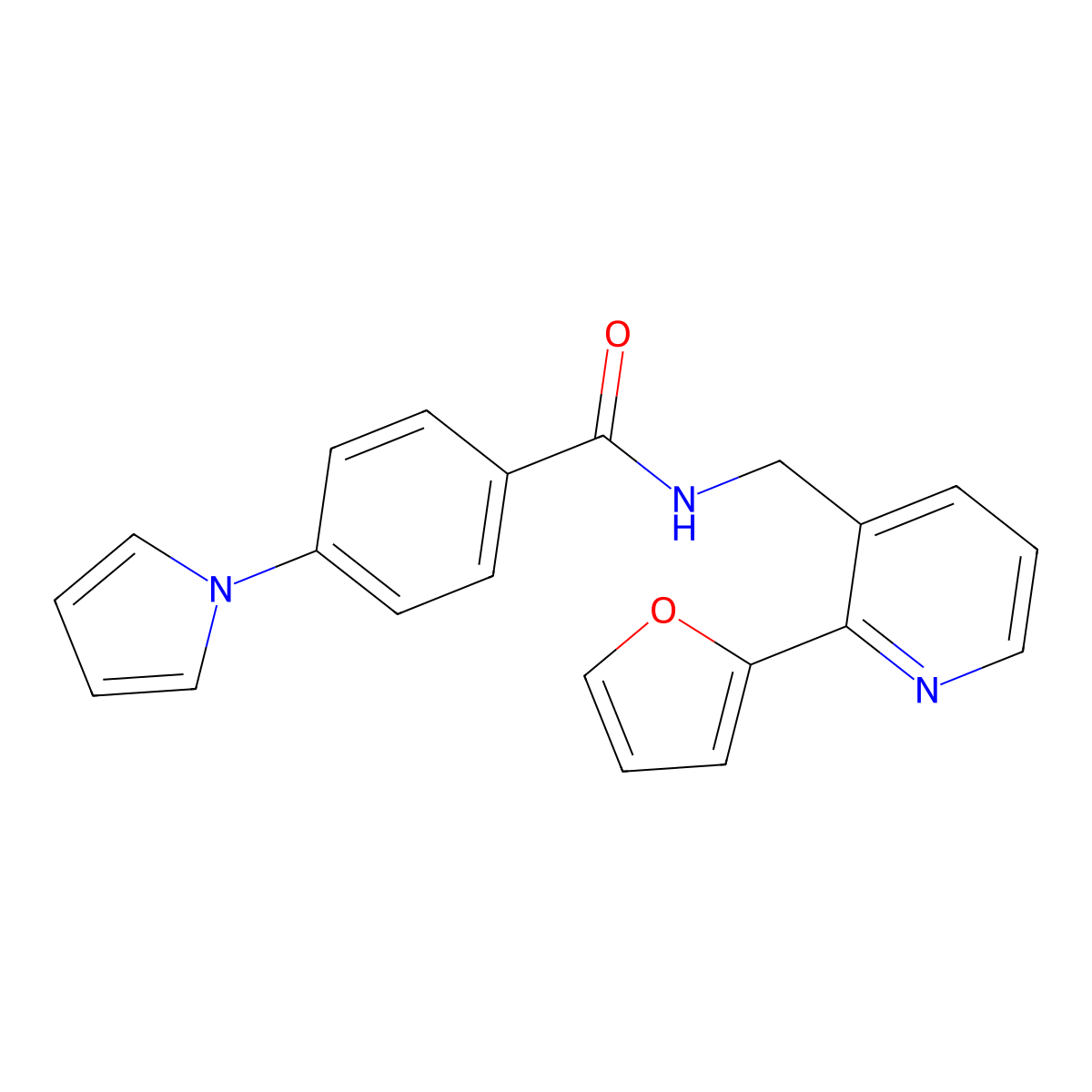 N-((2-(furan-2-yl)pyridin-3-yl)methyl)-4-(1H-pyrrol-1-yl)benzamide molecular structure, CAS 2034565-56-3