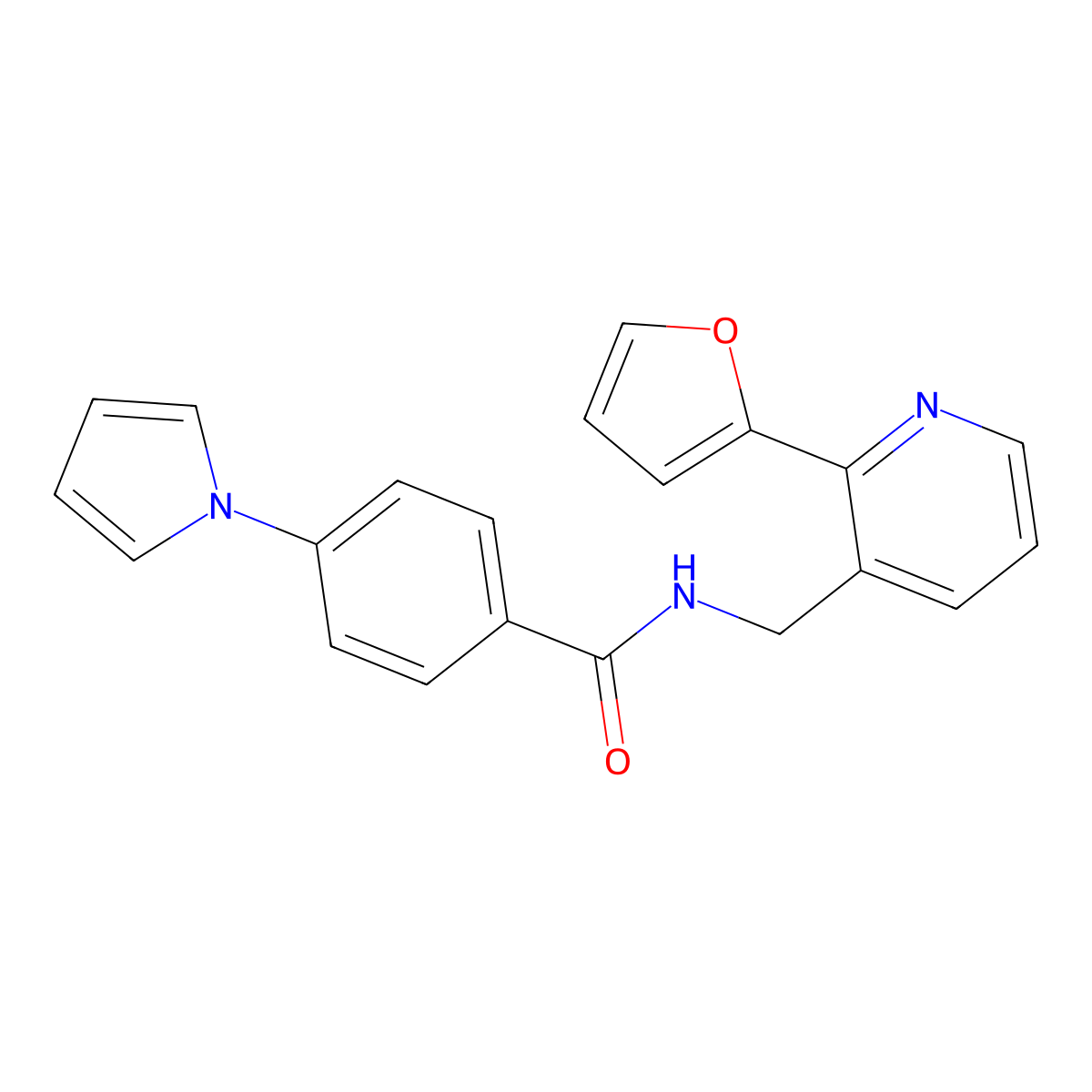 N-((2-(furan-2-yl)pyridin-3-yl)methyl)-4-(1H-pyrrol-1-yl)benzamide molecular structure, CAS 2034565-56-3