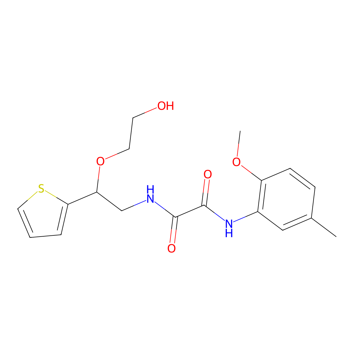 N1-(2-(2-hydroxyethoxy)-2-(thiophen-2-yl)ethyl)-N2-(2-methoxy-5-methylphenyl)oxalamide molecular structure, CAS 2034565-63-2