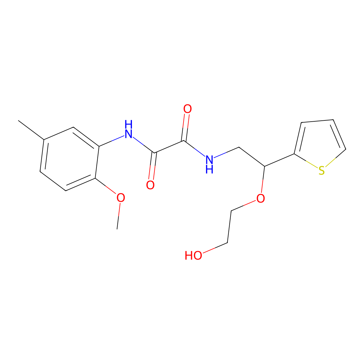 N1-(2-(2-hydroxyethoxy)-2-(thiophen-2-yl)ethyl)-N2-(2-methoxy-5-methylphenyl)oxalamide molecular structure, CAS 2034565-63-2