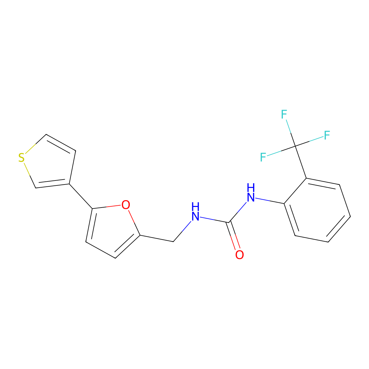 1-((5-(Thiophen-3-yl)furan-2-yl)methyl)-3-(2-(trifluoromethyl)phenyl)urea molecular structure, CAS 2034565-64-3