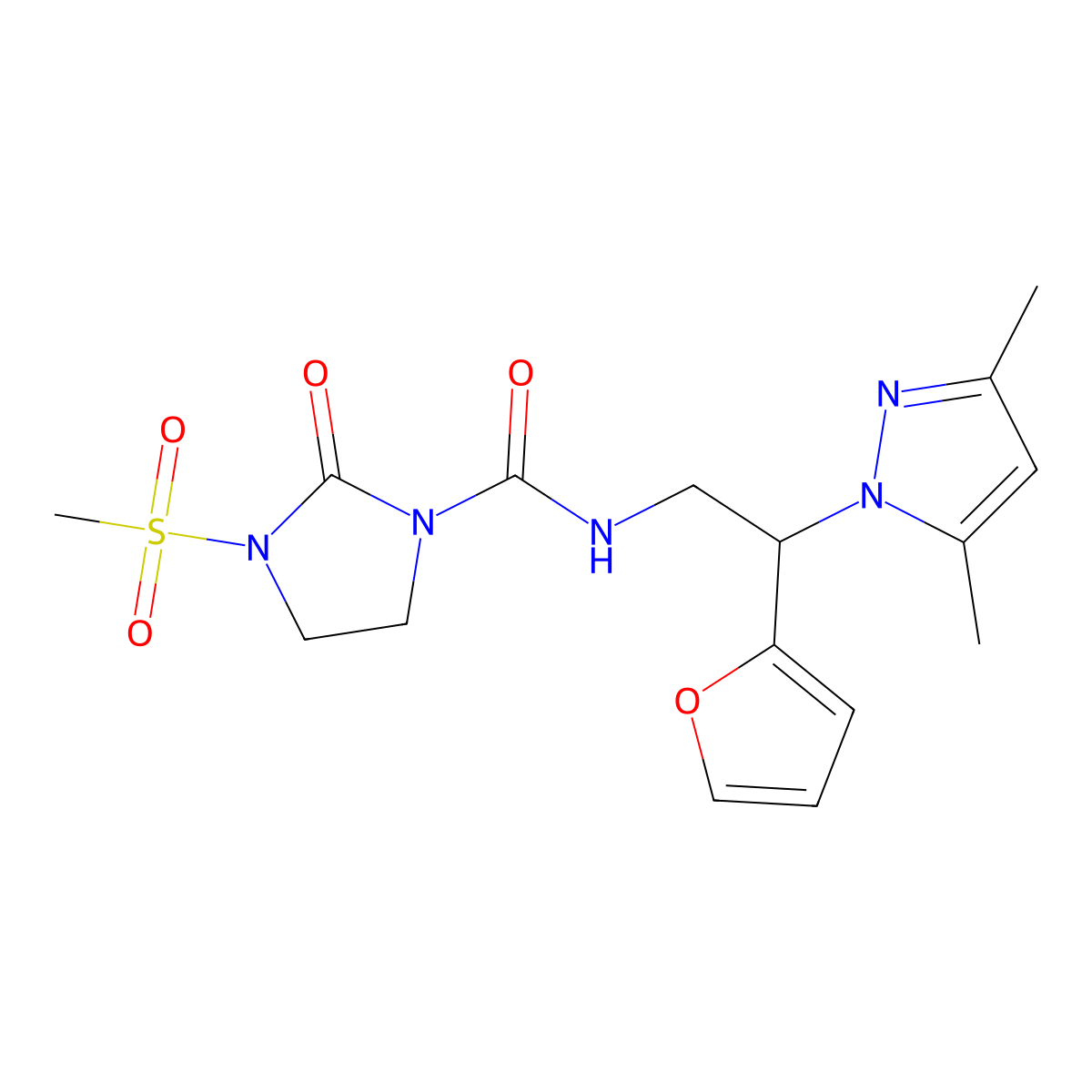 N-(2-(3,5-dimethyl-1H-pyrazol-1-yl)-2-(furan-2-yl)ethyl)-3-(methylsulfonyl)-2-oxoimidazolidine-1-carboxamide molecular structure, CAS 2034565-65-4