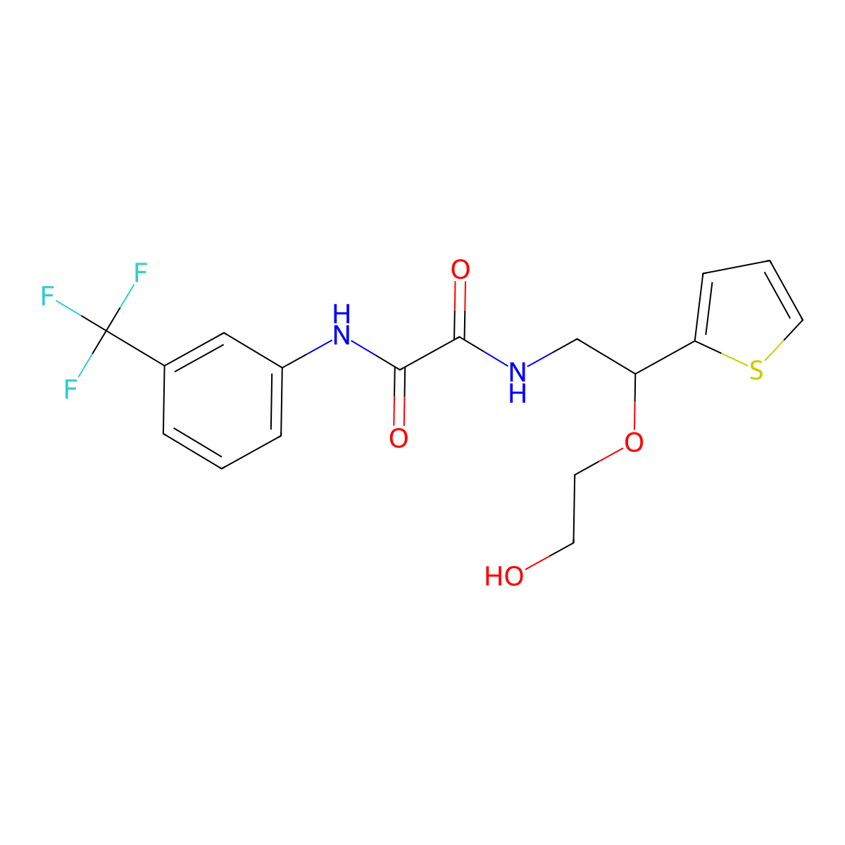 N1-(2-(2-hydroxyethoxy)-2-(thiophen-2-yl)ethyl)-N2-(3-(trifluoromethyl)phenyl)oxalamide molecular structure, CAS 2034565-68-7