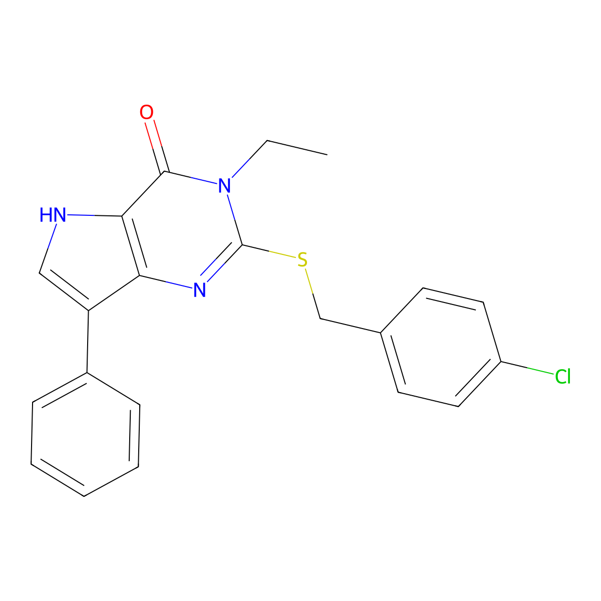 2-((4-chlorobenzyl)thio)-3-ethyl-7-phenyl-3H-pyrrolo[3,2-d]pyrimidin-4(5H)-one molecular structure, CAS 2034565-76-7
