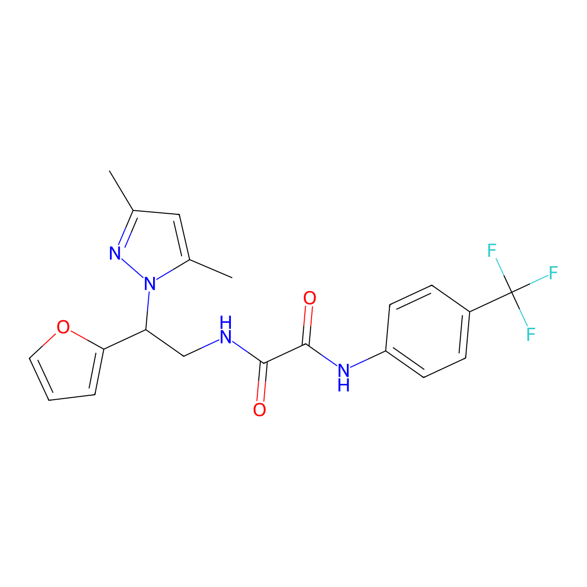 N1-(2-(3,5-dimethyl-1H-pyrazol-1-yl)-2-(furan-2-yl)ethyl)-N2-(4-(trifluoromethyl)phenyl)oxalamide molecular structure, CAS 2034565-82-5