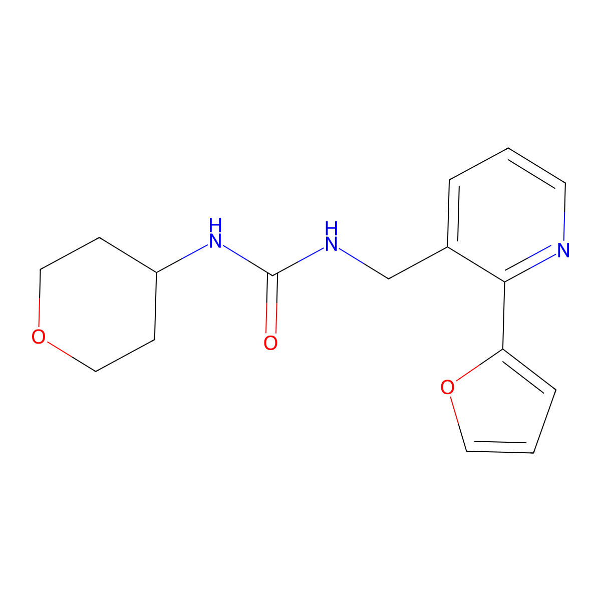 1-((2-(furan-2-yl)pyridin-3-yl)methyl)-3-(tetrahydro-2H-pyran-4-yl)urea molecular structure, CAS 2034565-83-6